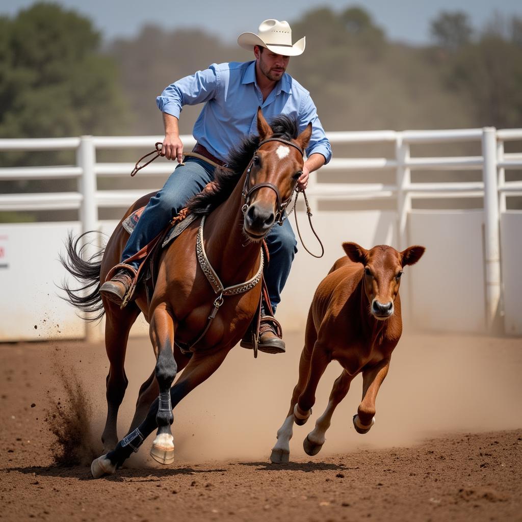 Breakaway roping horse in action