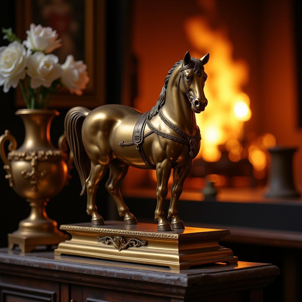 Antique Bronze Horse Clock on Mantelpiece