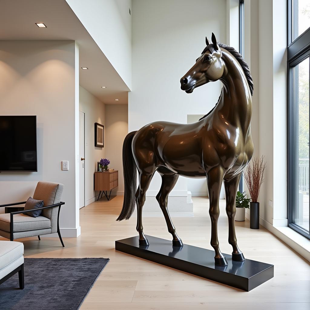 Bronze Horse Sculpture in a Modern Home