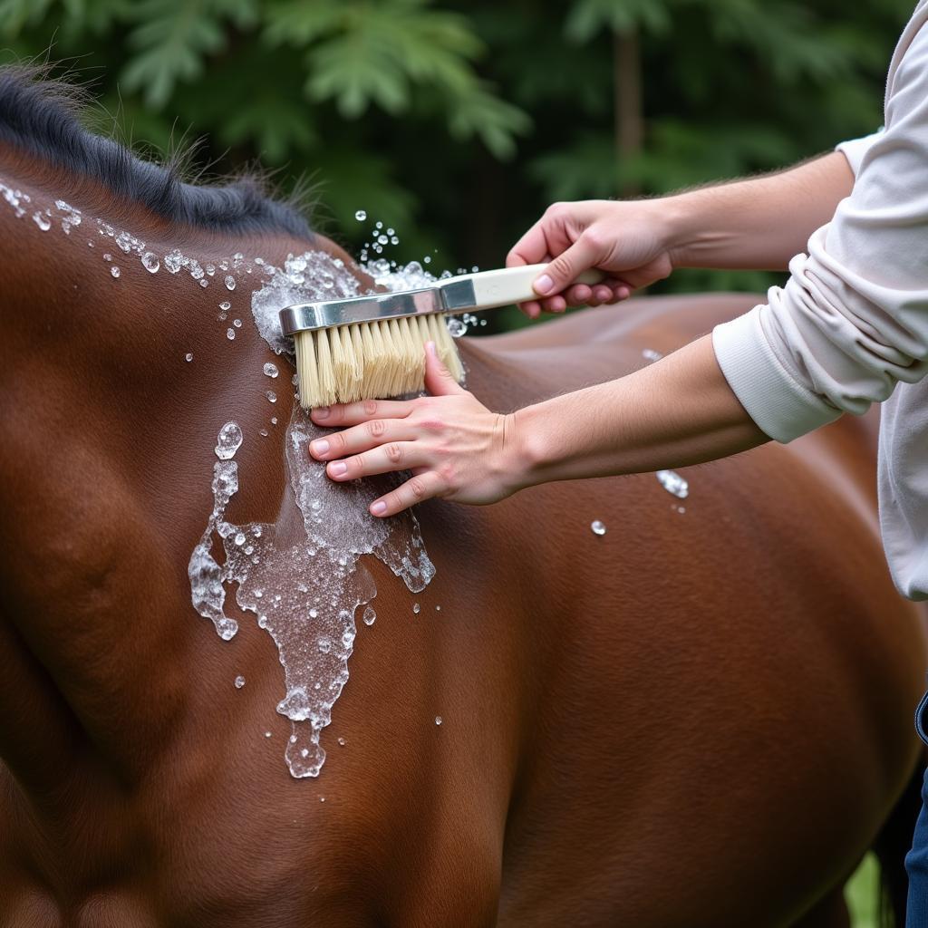 Brushing Horse After Shower