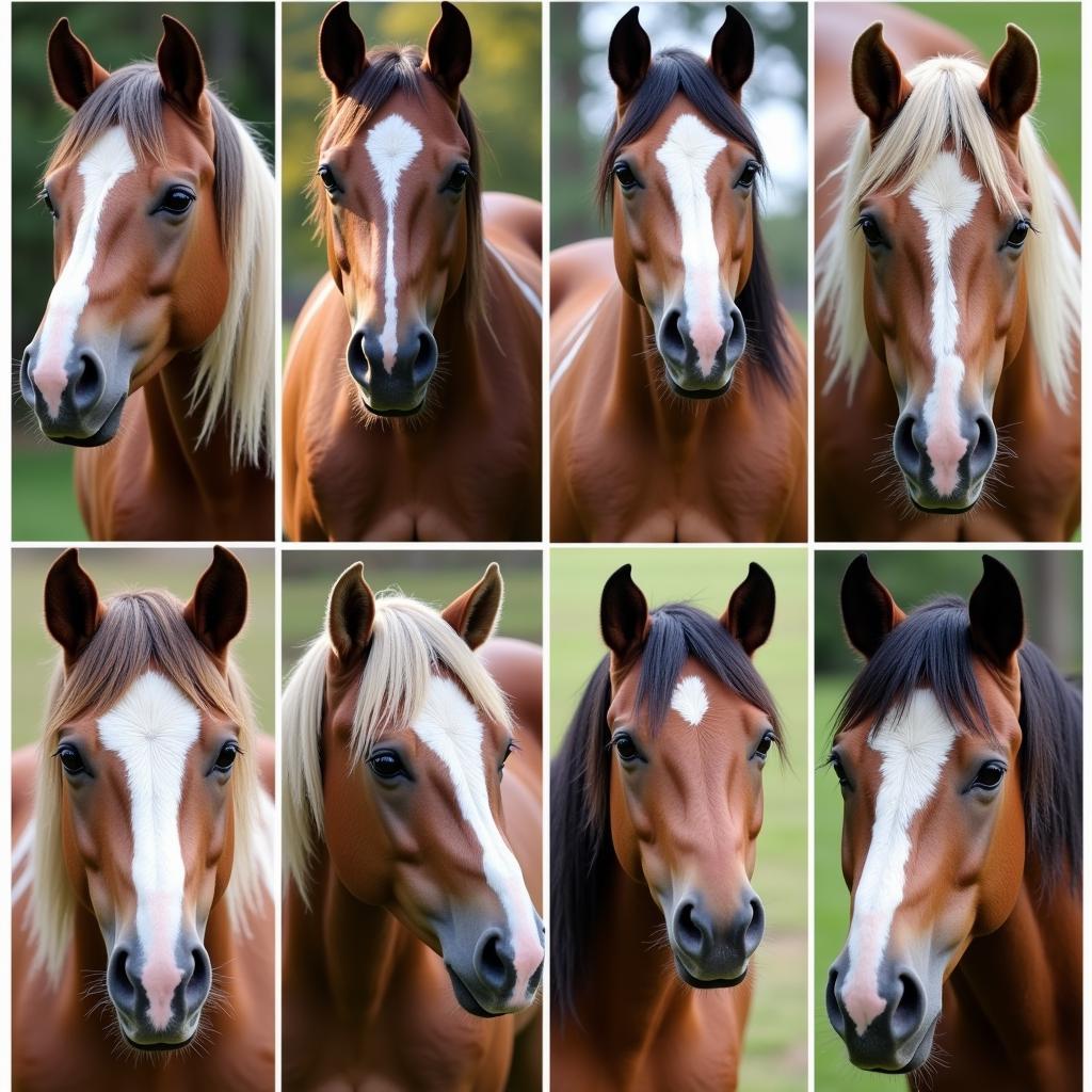 Close-up view of different buckskin roan coat variations