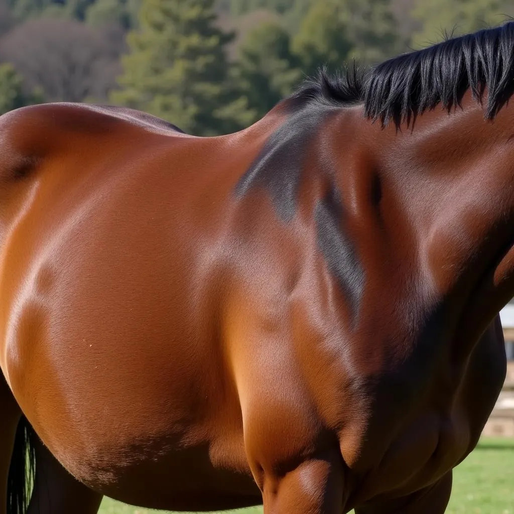 Close-up of a burnt buckskin horse's coat