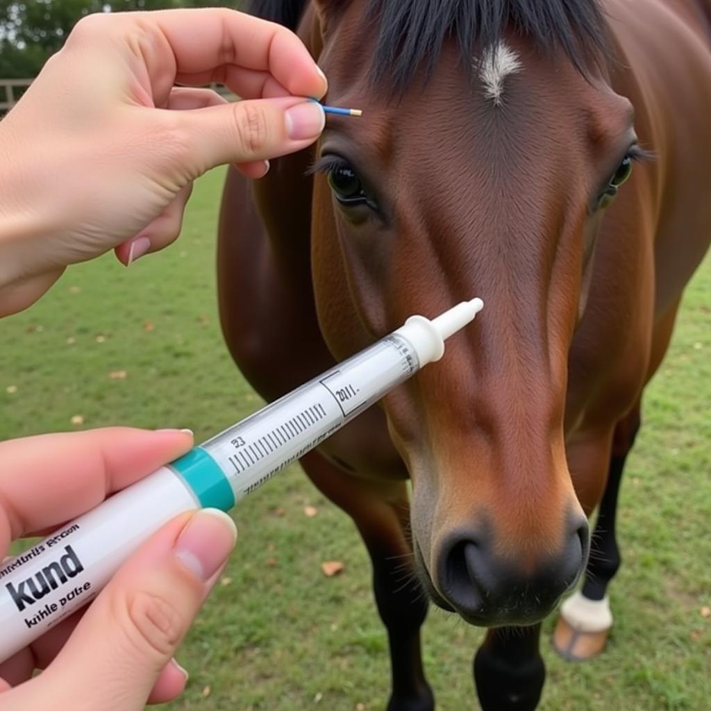 Bute paste for horses being administered