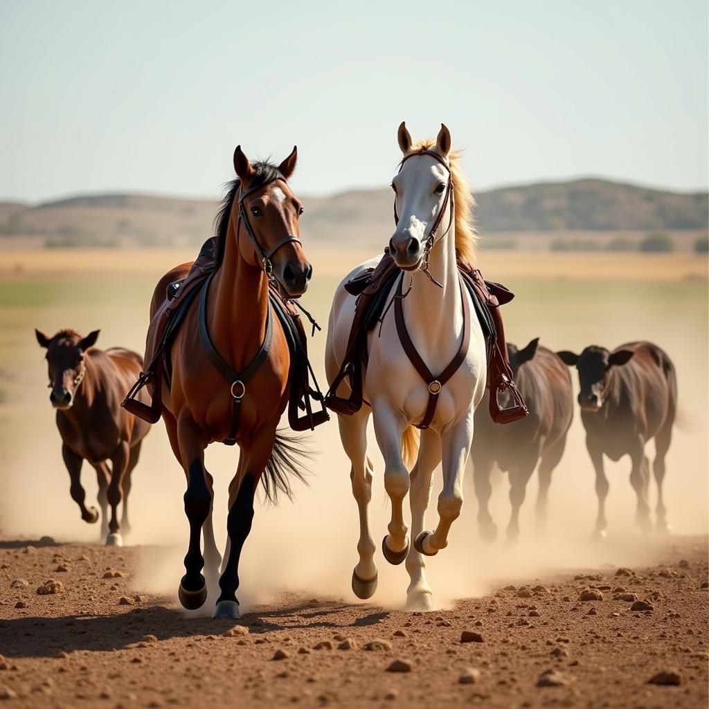 California Ranch Horses Herding Cattle