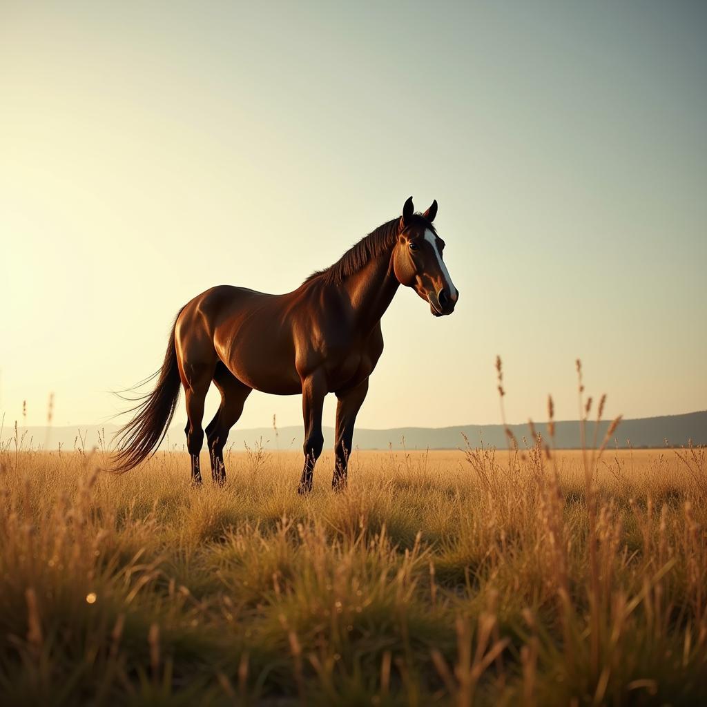 Calm horse standing in a field