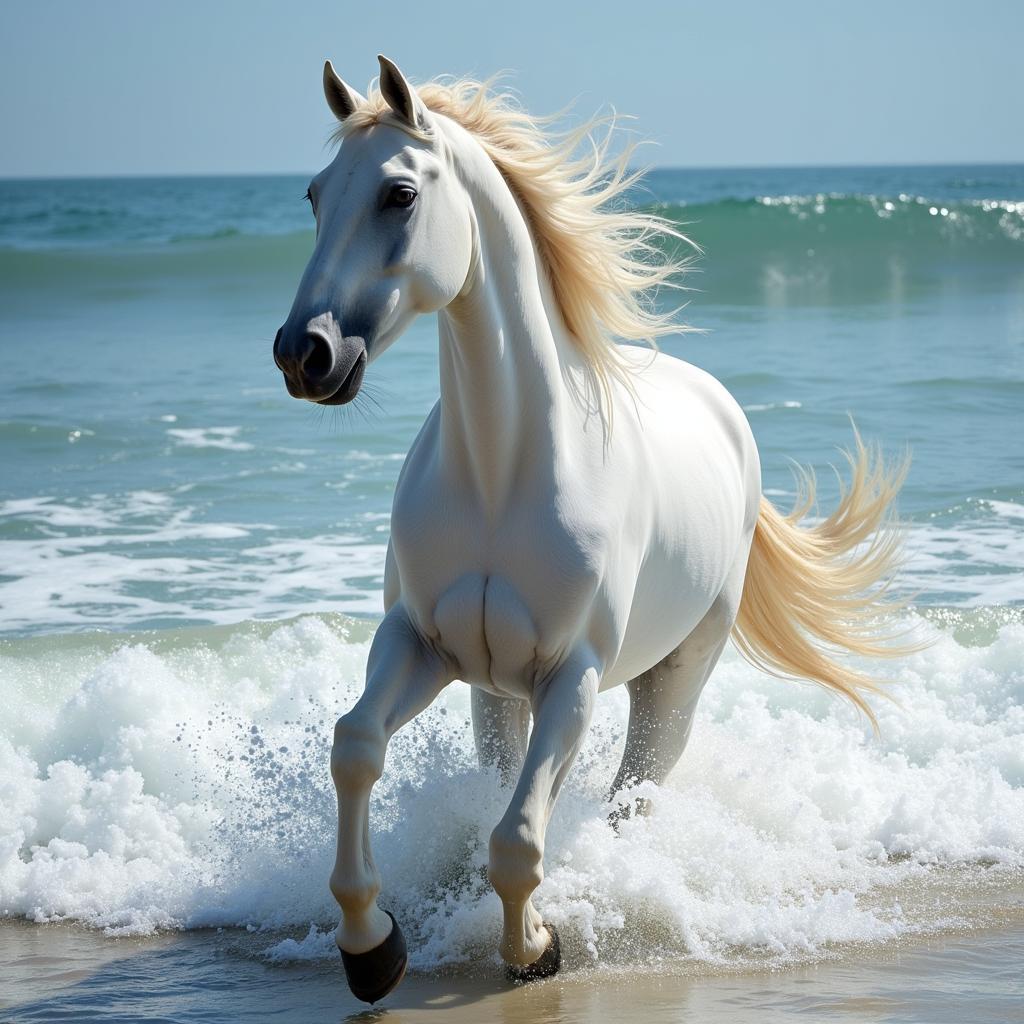 Camarillo White Horse Running Through Water