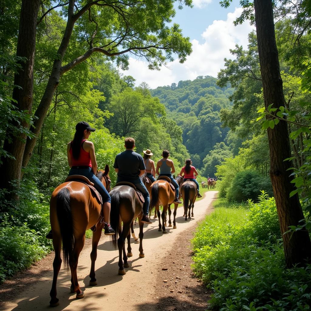 Group on a guided horse riding tour through the Mayan jungle near Cancun