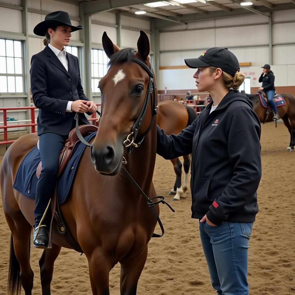 Rider and trainer preparing for a Cascade horse show