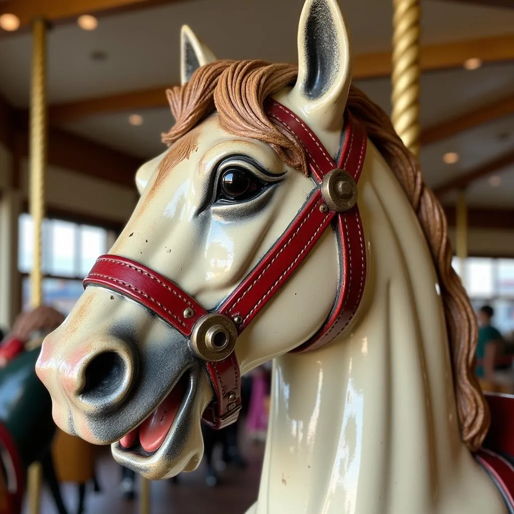 Close-up Detail of a Cast Iron Carousel Horse