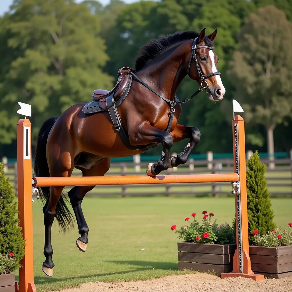 Chalou horse gracefully clearing a jump