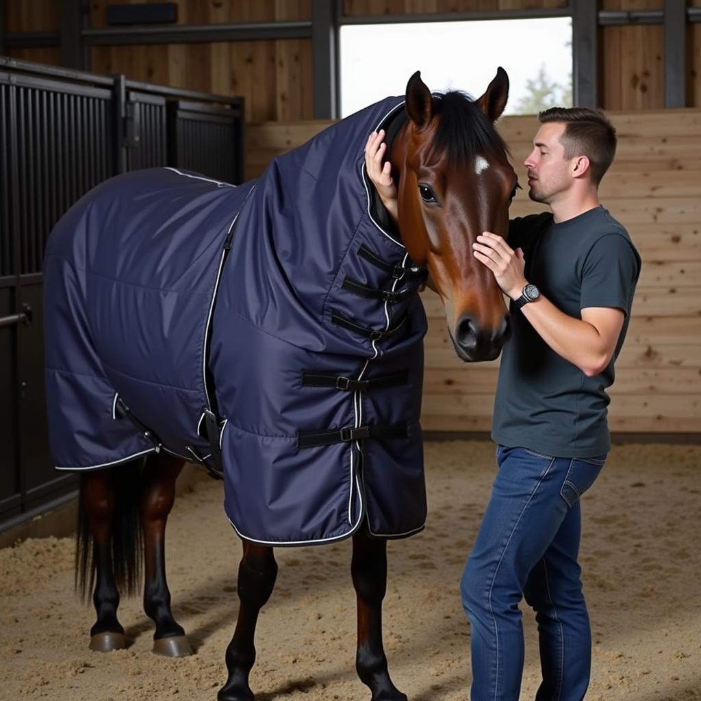  Checking Horse's Temperature Under Blanket