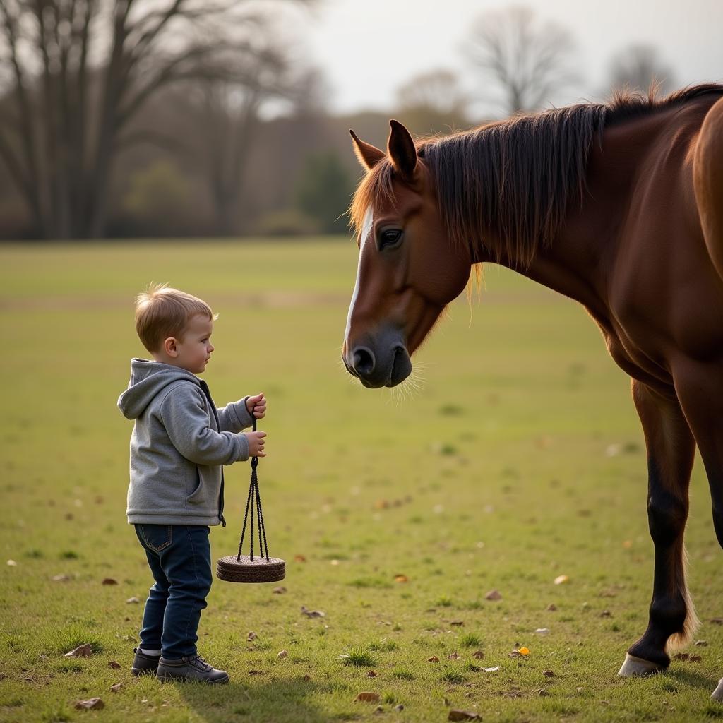 Child Approaching Horse with Swing