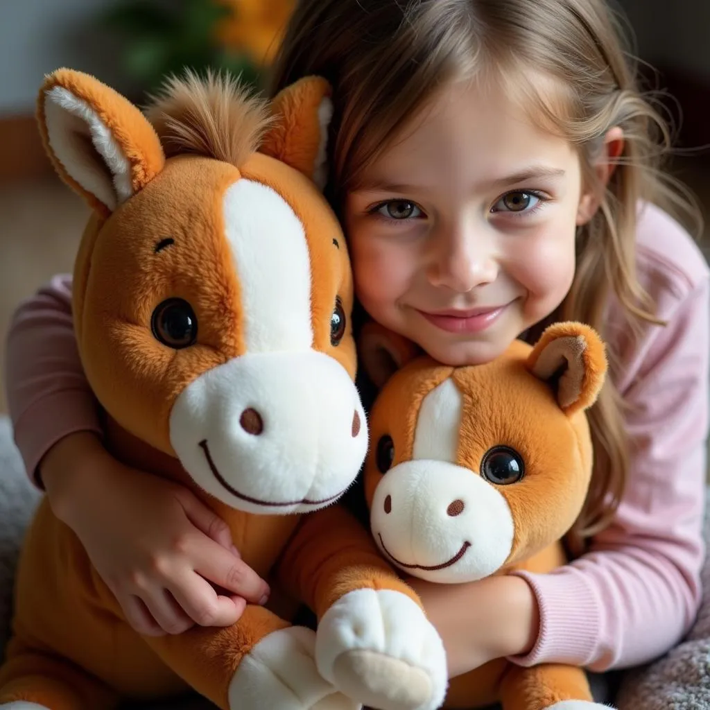 Child Cuddling Aurora Stuffed Animals Horse