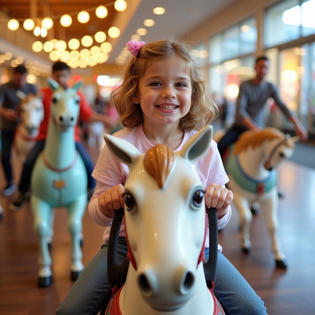 Child Enjoying Coin-Operated Horse Ride