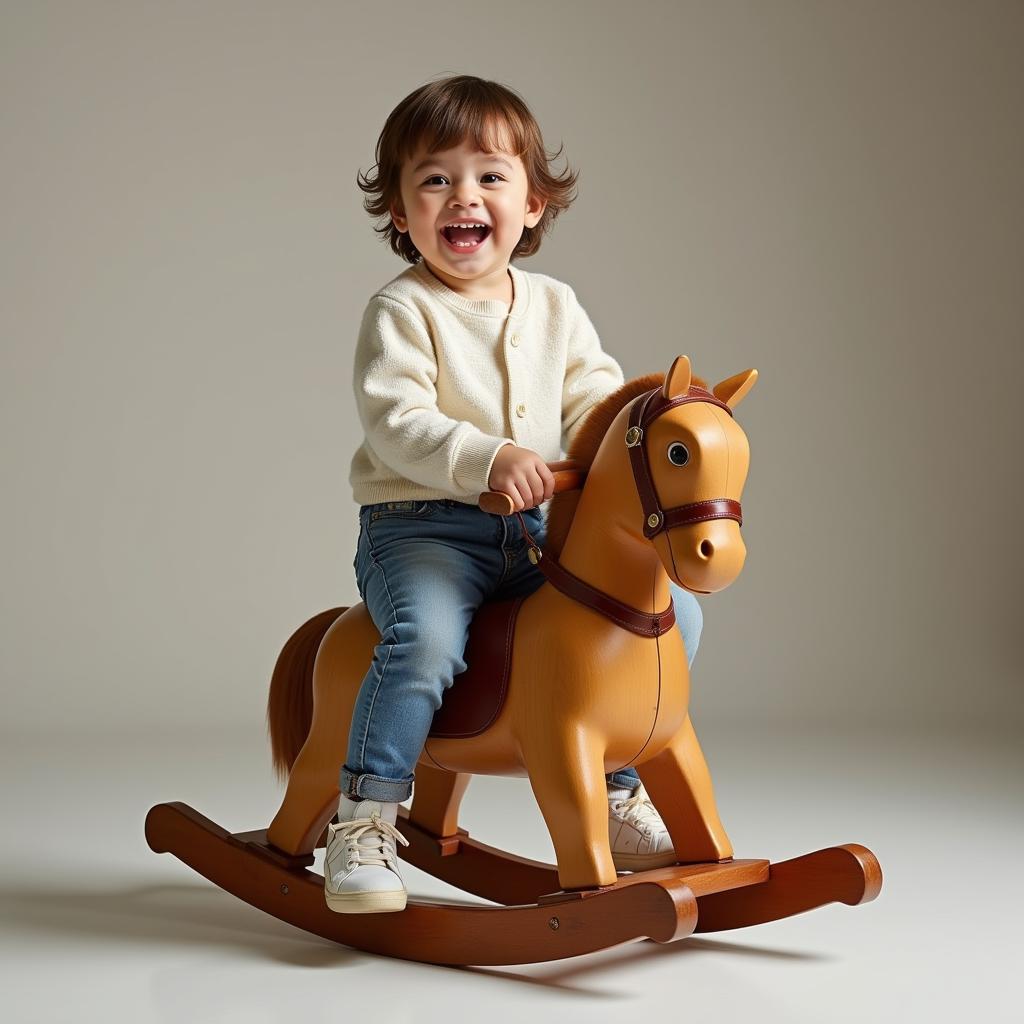 Child Enjoying Wooden Rocking Horse