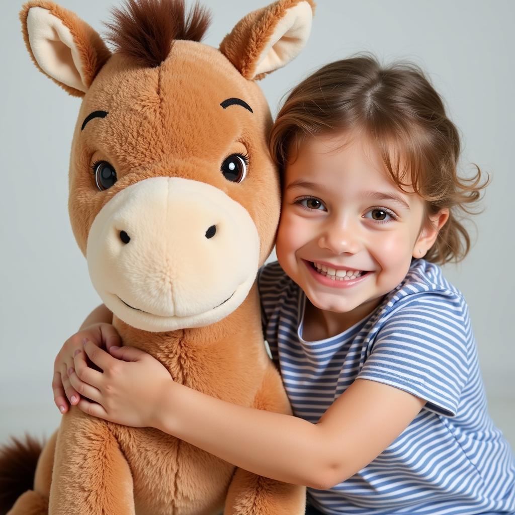 Child Embracing a Plush Stuffed Horse