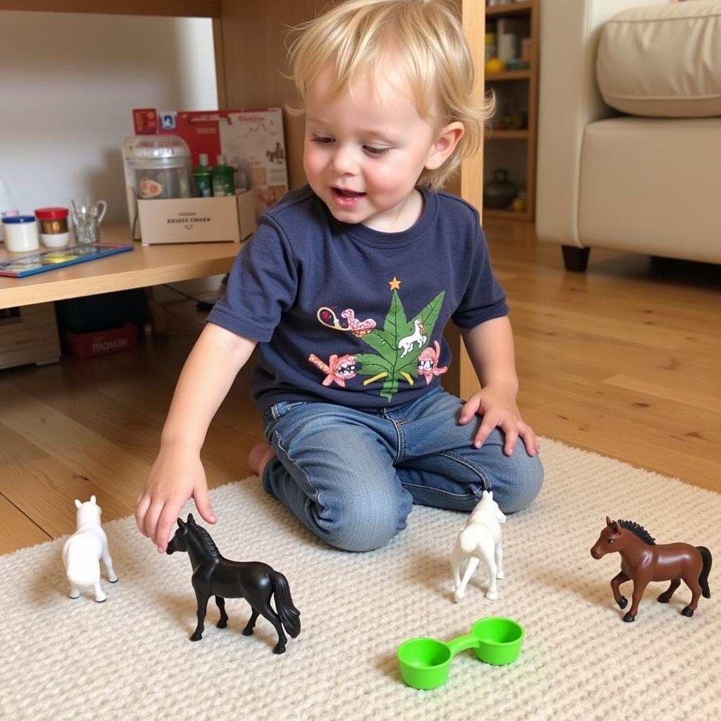 Child Playing with Schleich Horse Advent Calendar