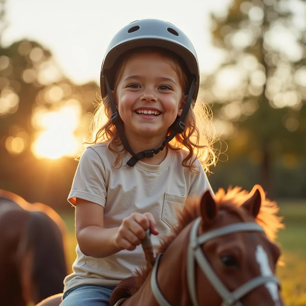 Child Wearing Helmet on Dynacraft Horse