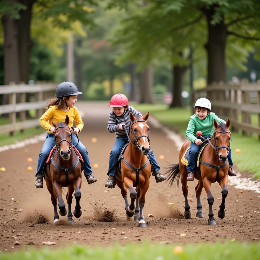 Children Playing Hobby Horse Games