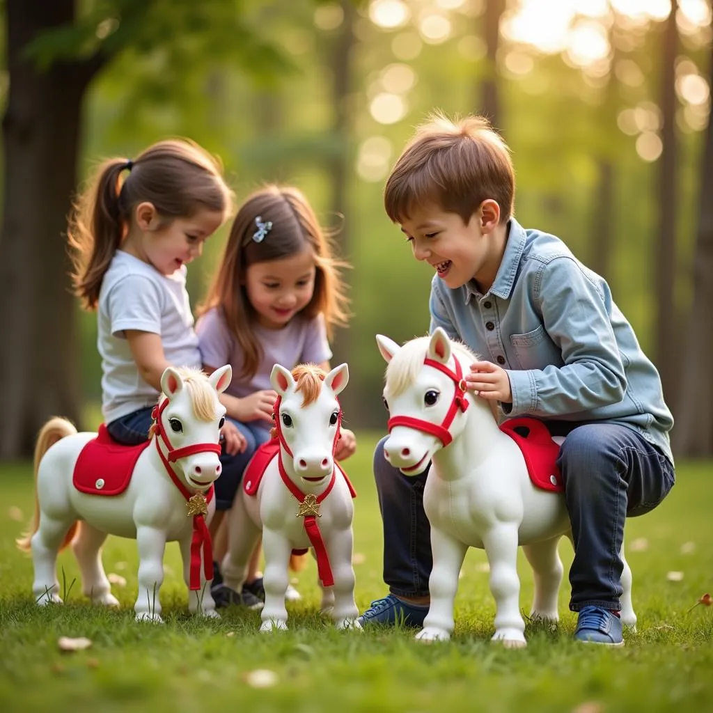 Children engaging in imaginative play with their hobby horses