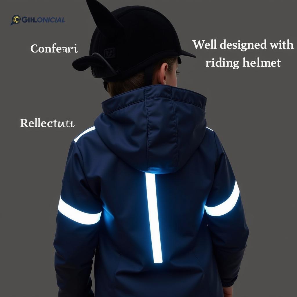 Children's horse riding jacket with reflective stripes and a helmet-compatible hood