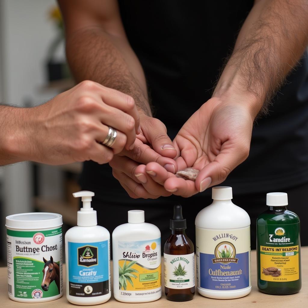 Choosing the right horse cream: A person carefully examining a horse's skin.