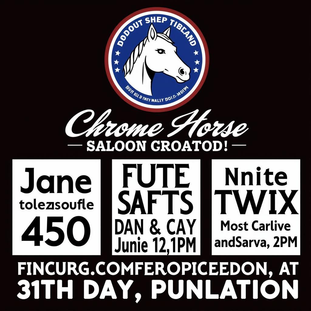 A calendar showcasing upcoming events at Chrome Horse Saloon