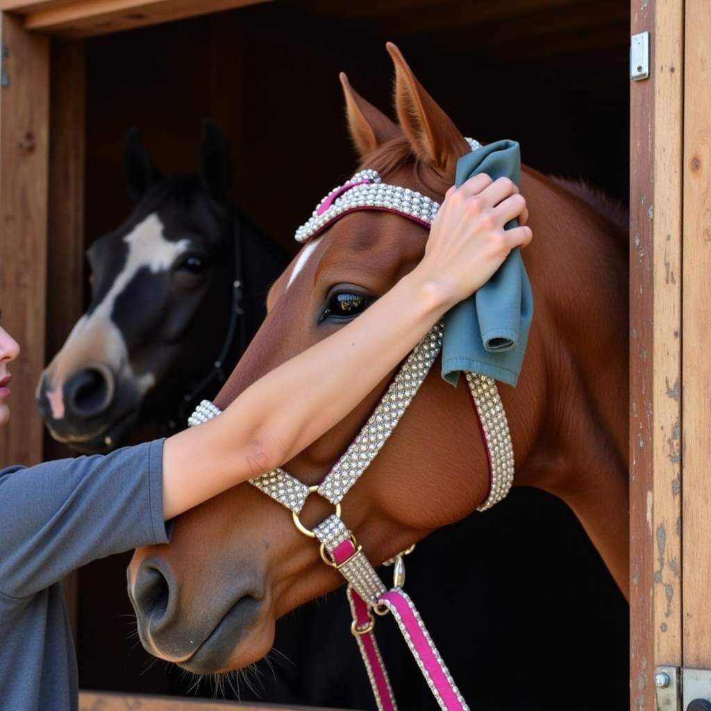 Cleaning a Beaded Headstall with Soft Cloth