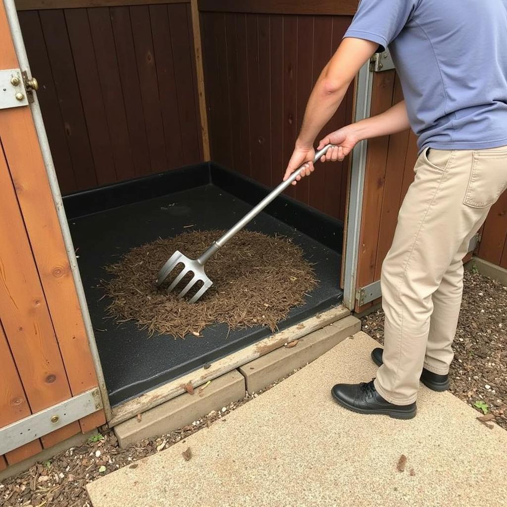 Cleaning Horse Stall with Rubber Mats