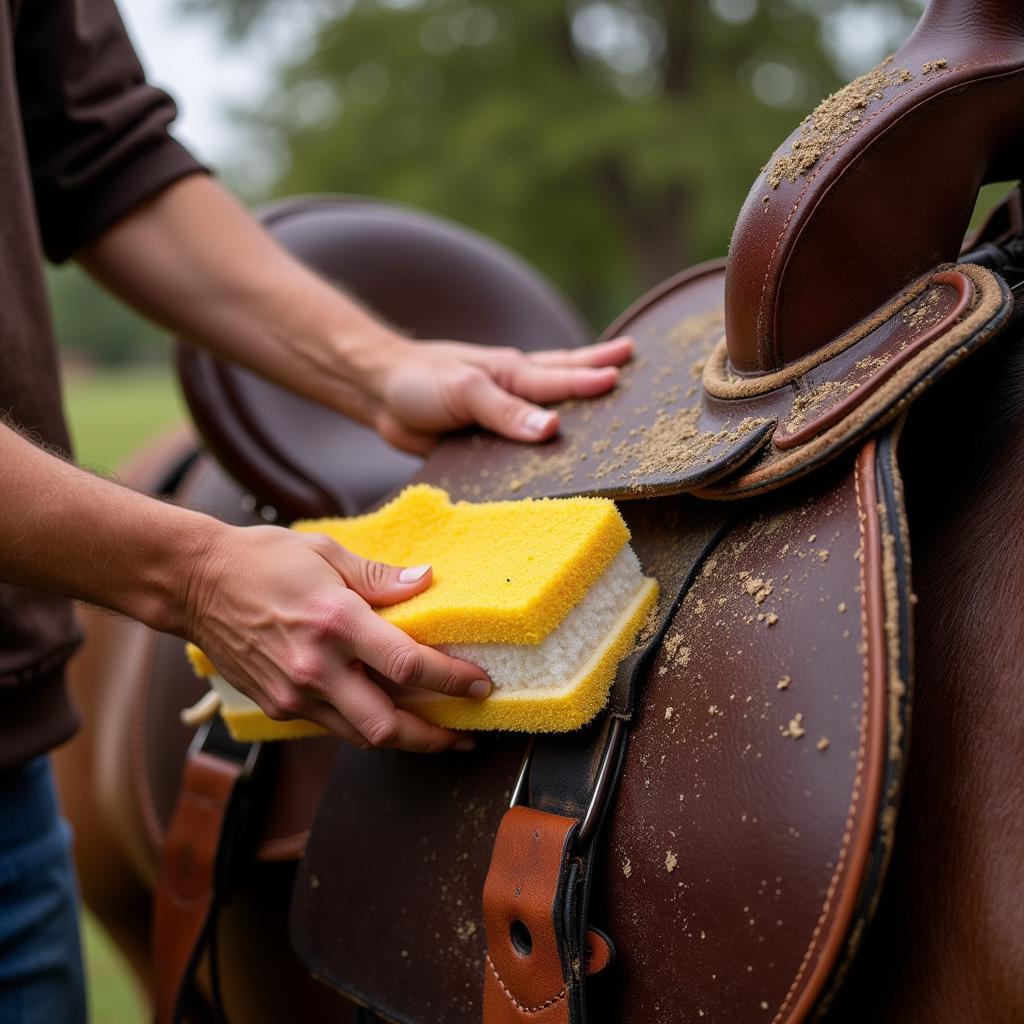 Cleaning Tack with a Horse Sponge