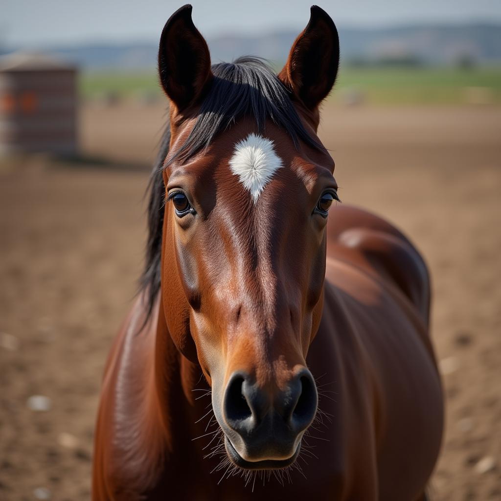 Close up of a barrel horse's head, focusing on the eyes