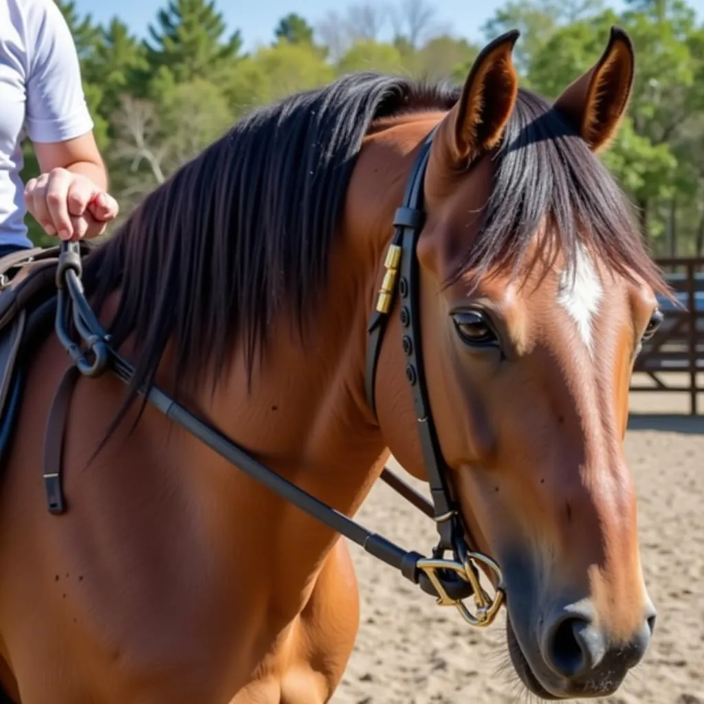 Close Up of Horse Head and Reins During Neck Reining