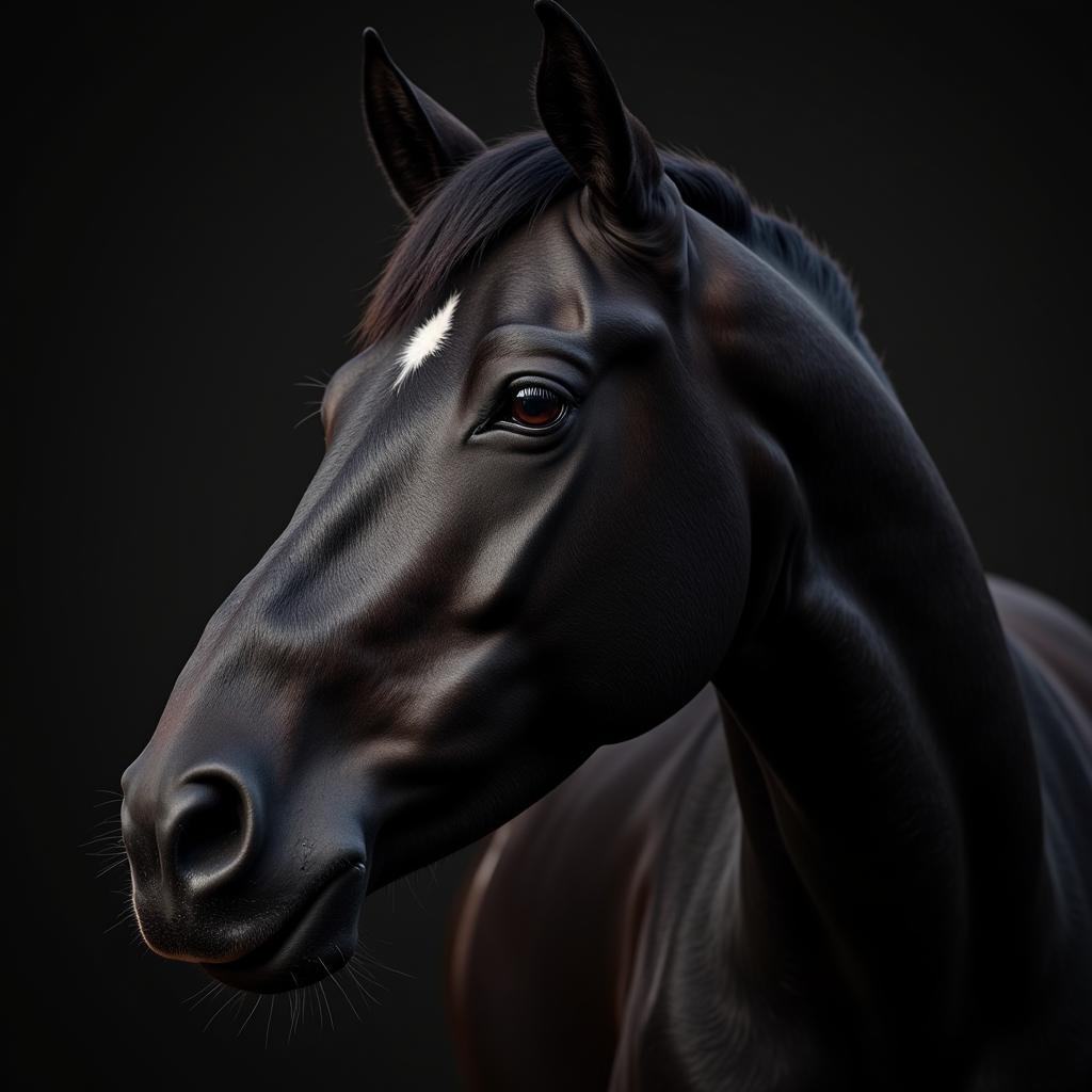 Close Up Portrait Black Thoroughbred Horse