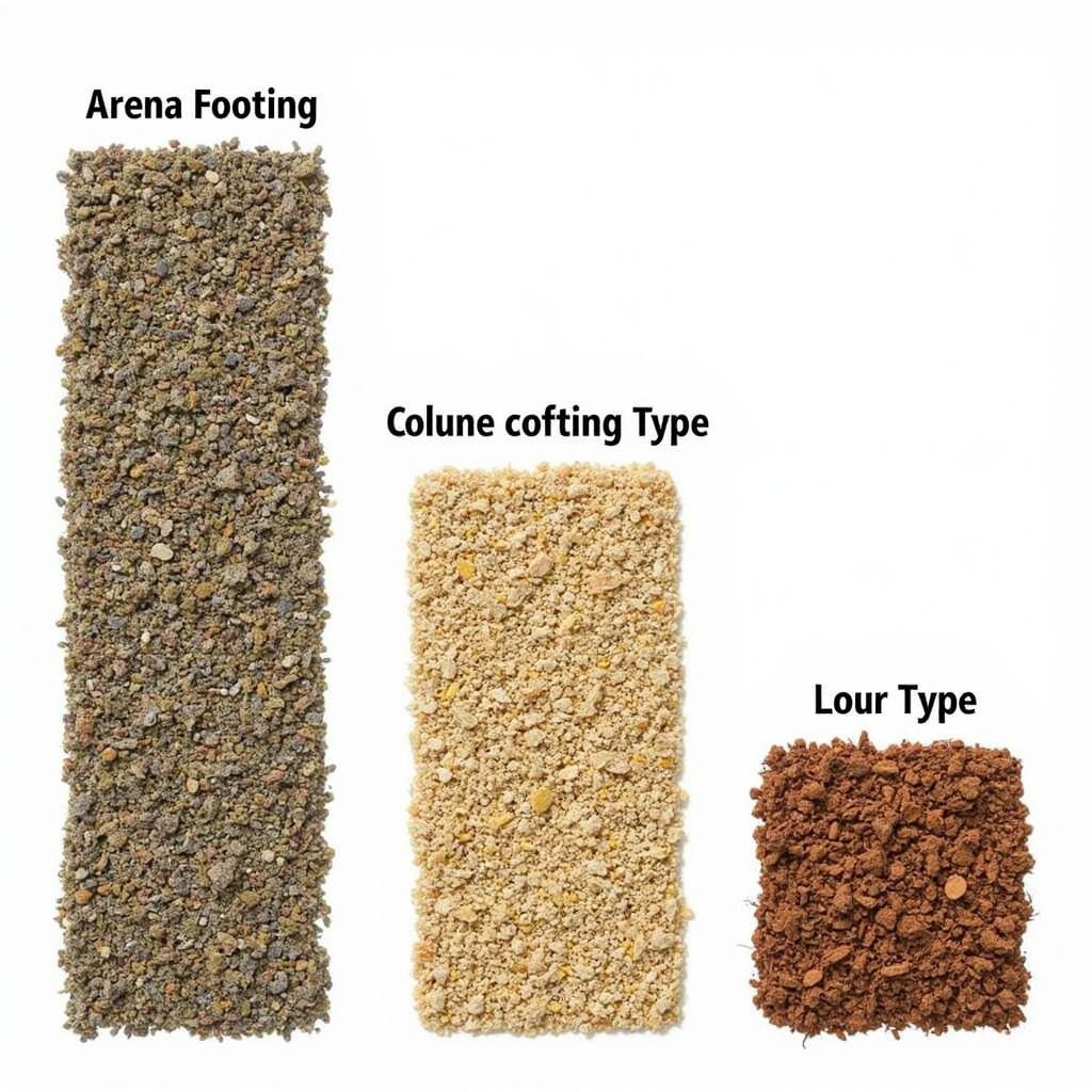 A side-by-side comparison of sand, rubber, and synthetic arena footing