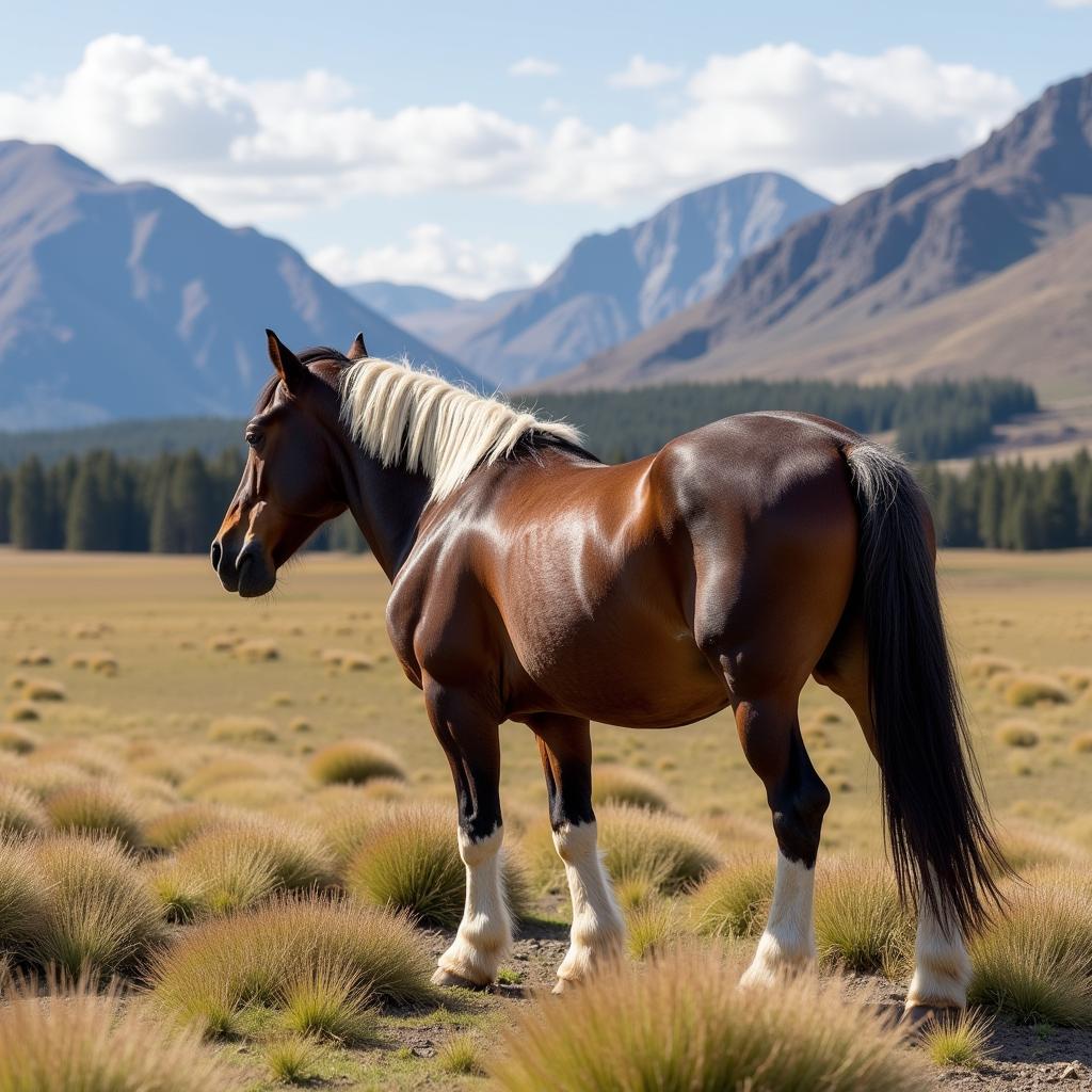 Cooley horse standing on a hillside with the Cooley Mountains in the background