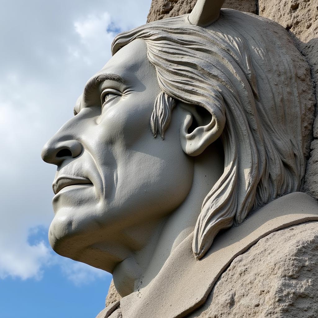 Close-up of Crazy Horse's face on the mountain