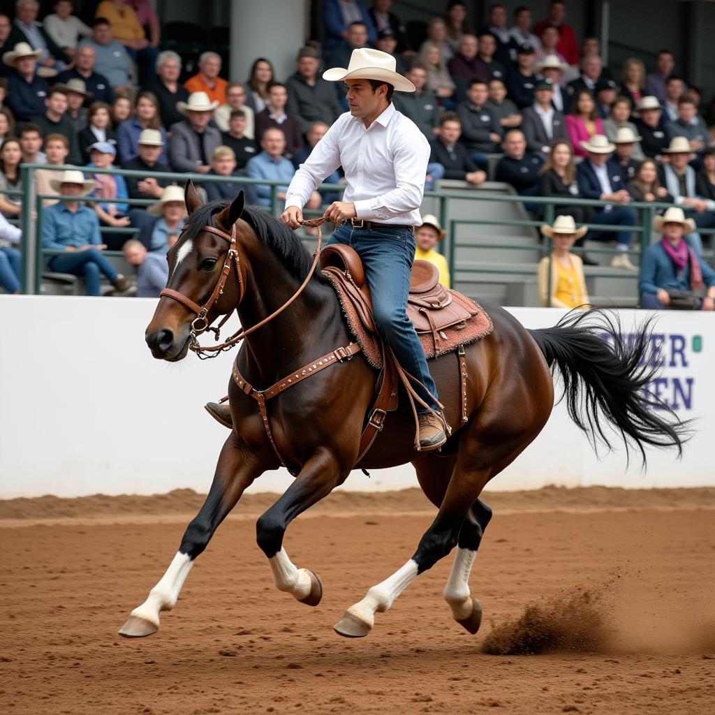 Rein work demonstration in reined cow horse