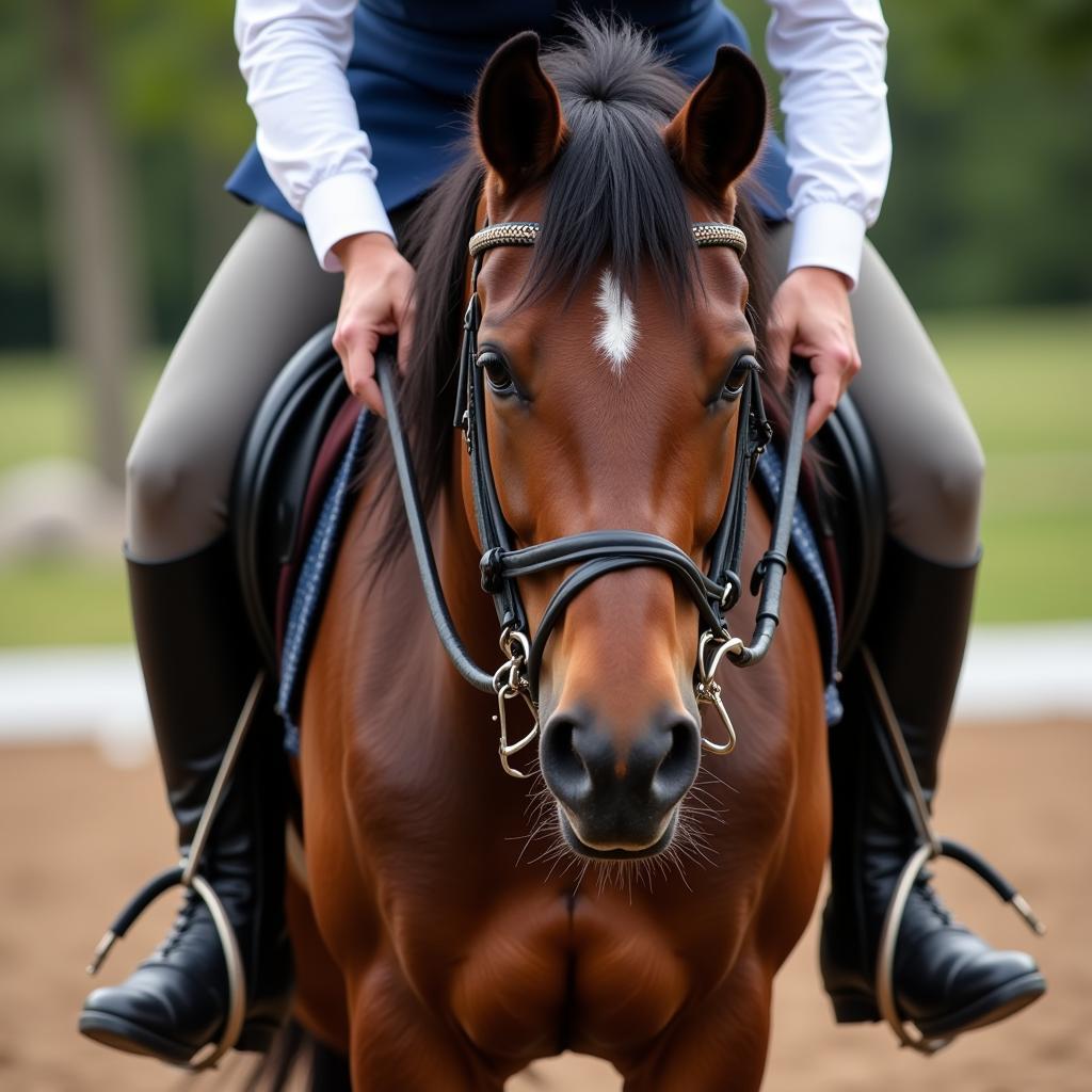 Horse and Rider Demonstrating Crossing Reins for Lateral Work