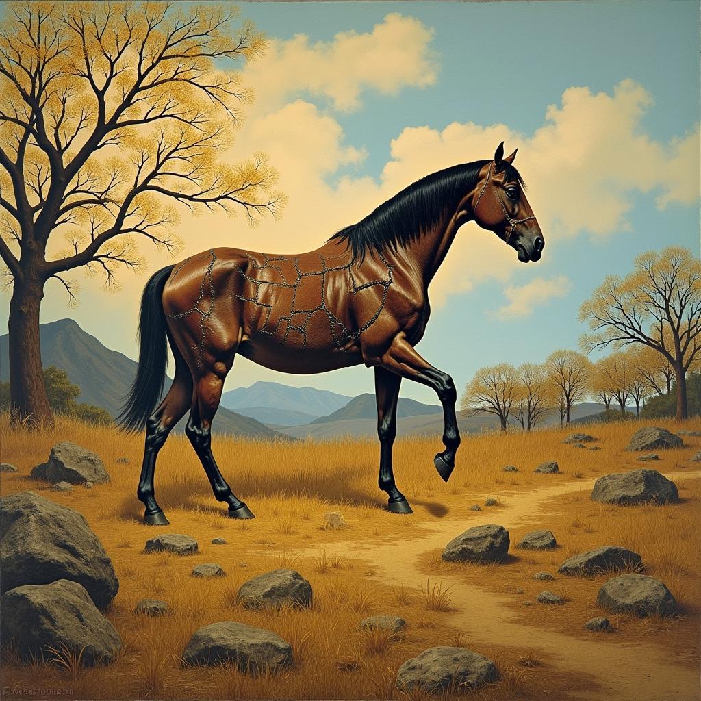 An example of Dali's "invisible horse" series, where the horse's form is partially obscured, challenging the viewer's perception