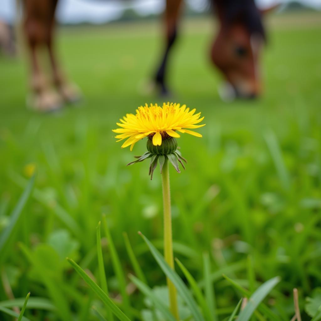 Dandelion Growing in Horse Pasture