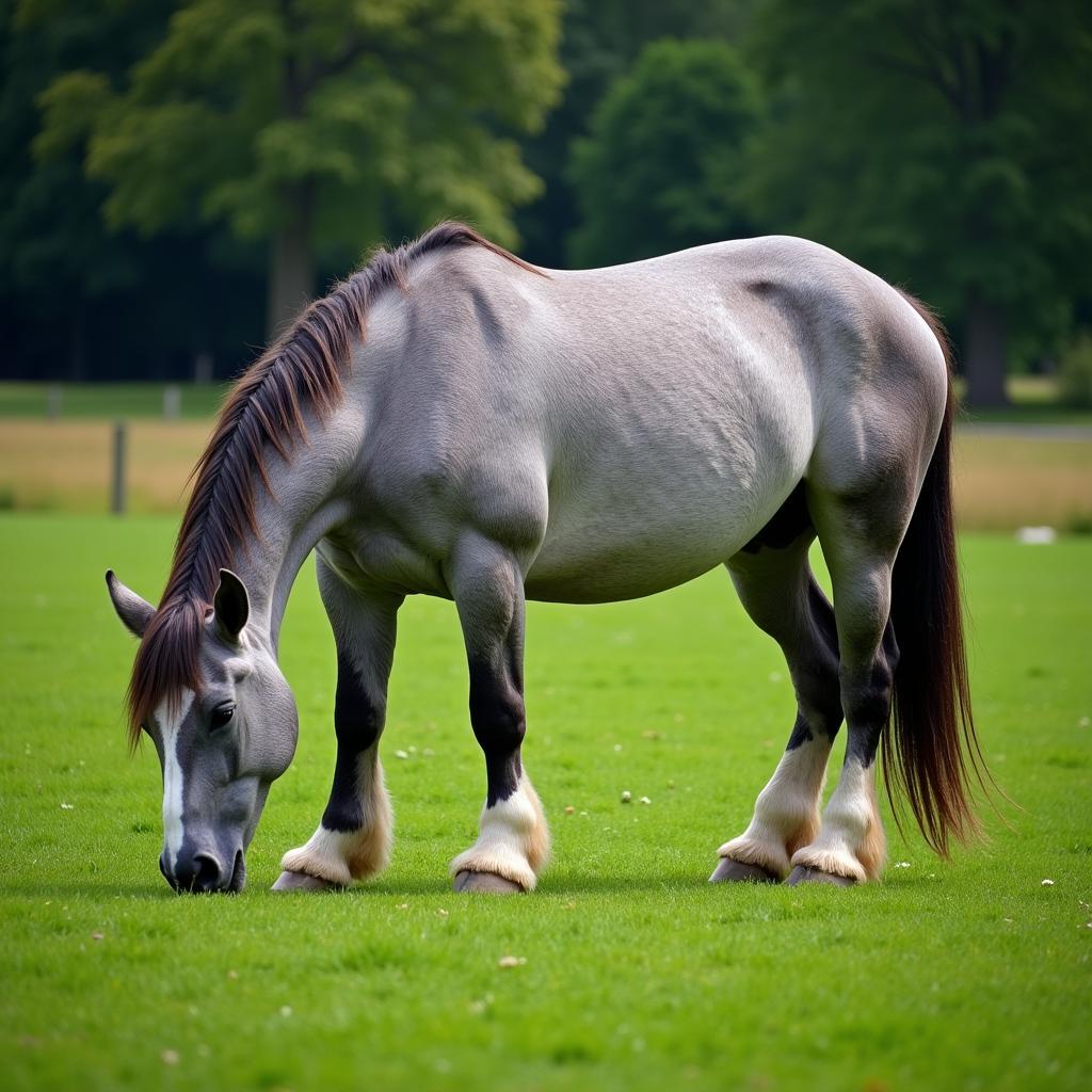 Dapple Grey Shire Horse Grazing in a Field