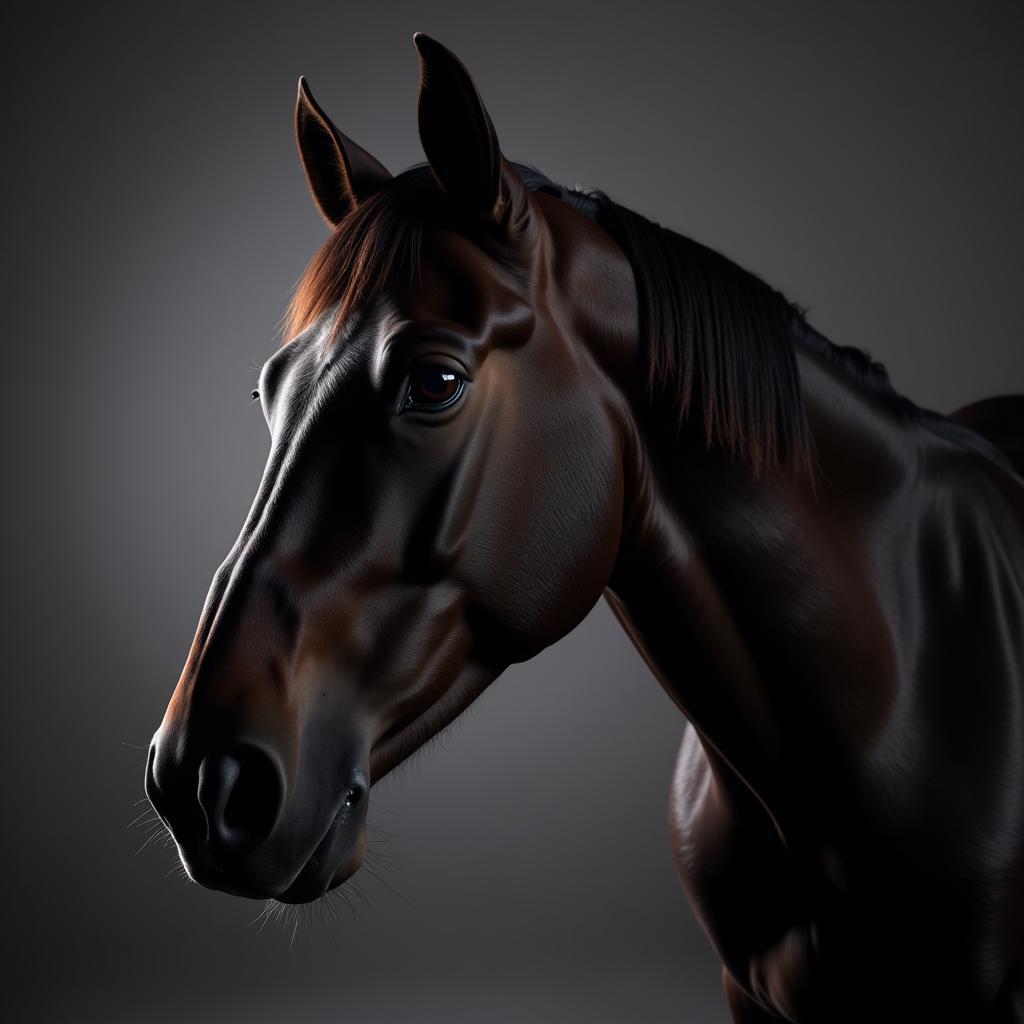 Studio portrait of a dark horse with soft lighting