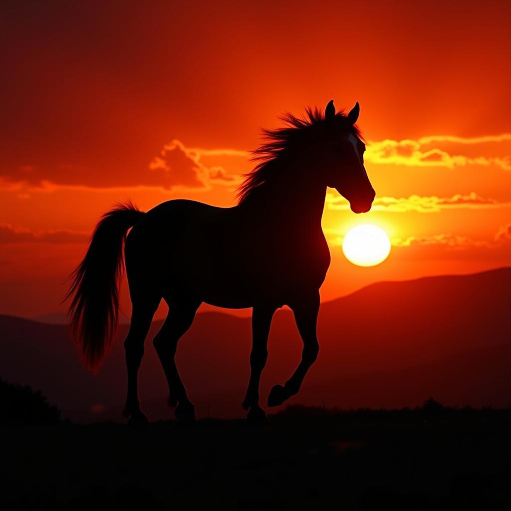 Dark horse silhouette against a sunset