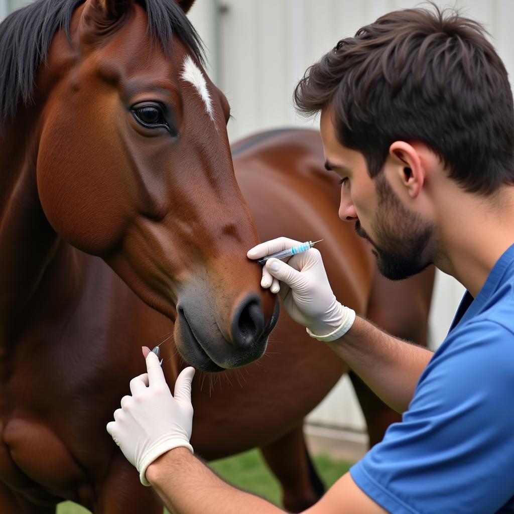 Administering Dexamethasone Injection to a Horse with Heaves