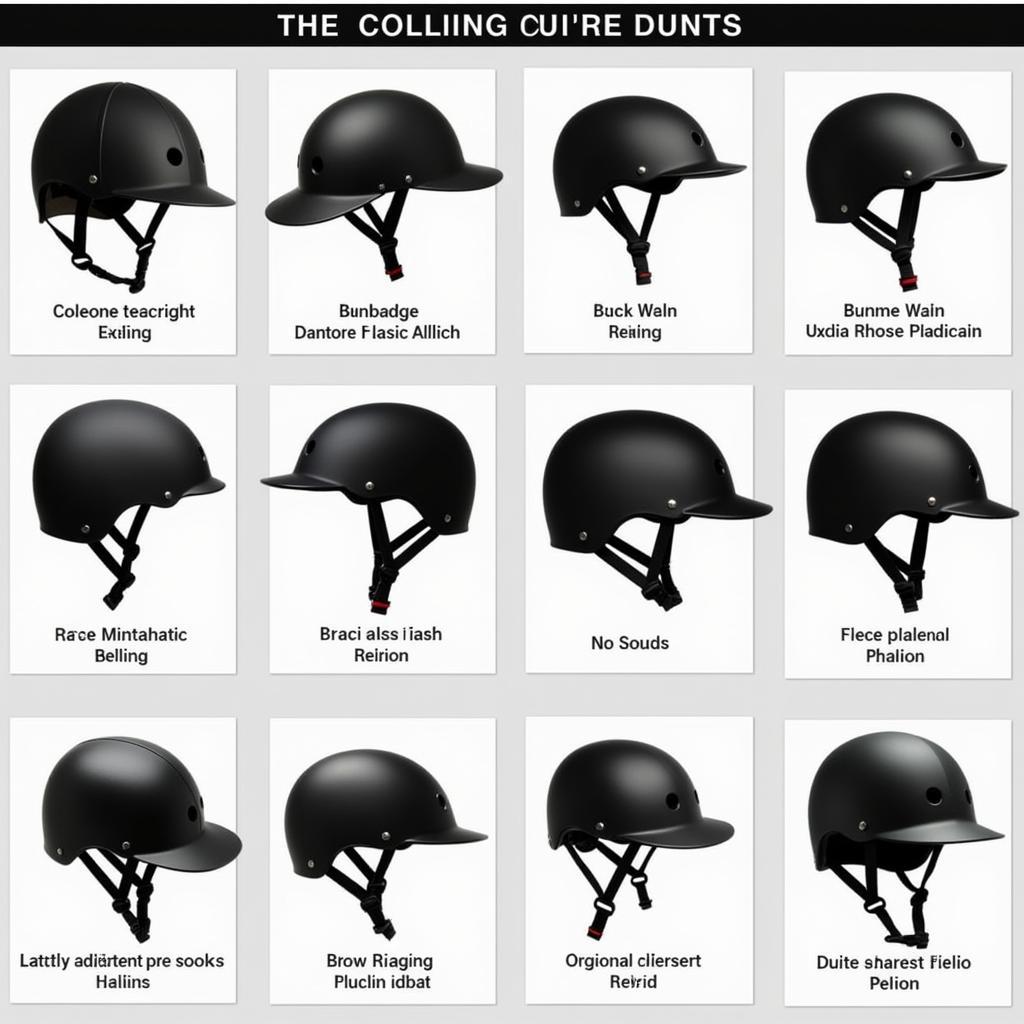 Various styles of riding helmets