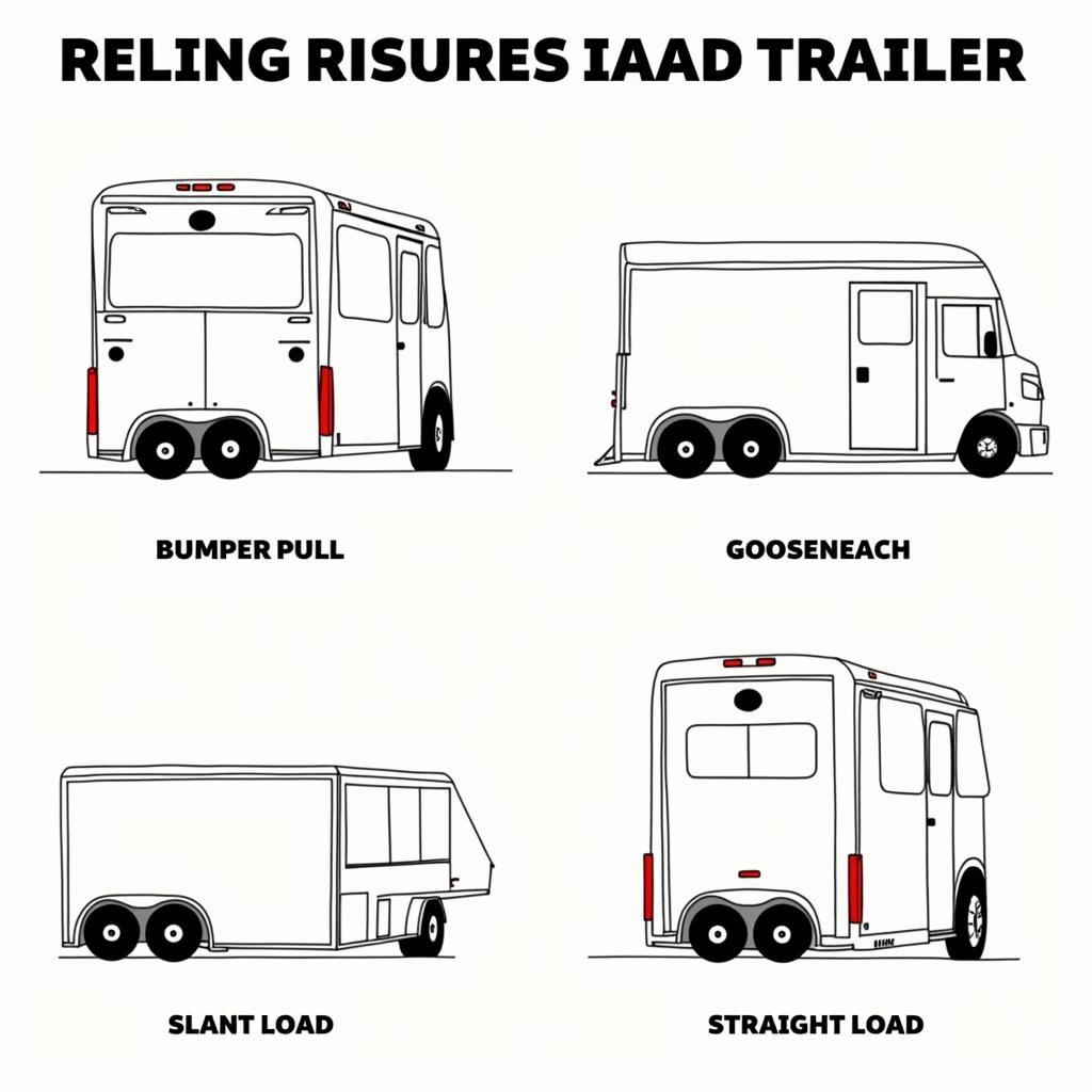 Different types of horse trailers: bumper pull, gooseneck, slant load, and straight load.