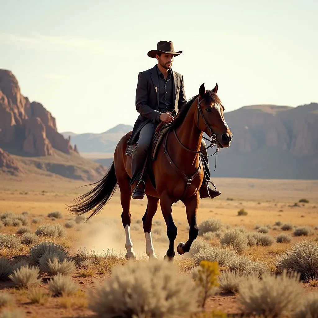 Doc Holliday riding his horse through the American West