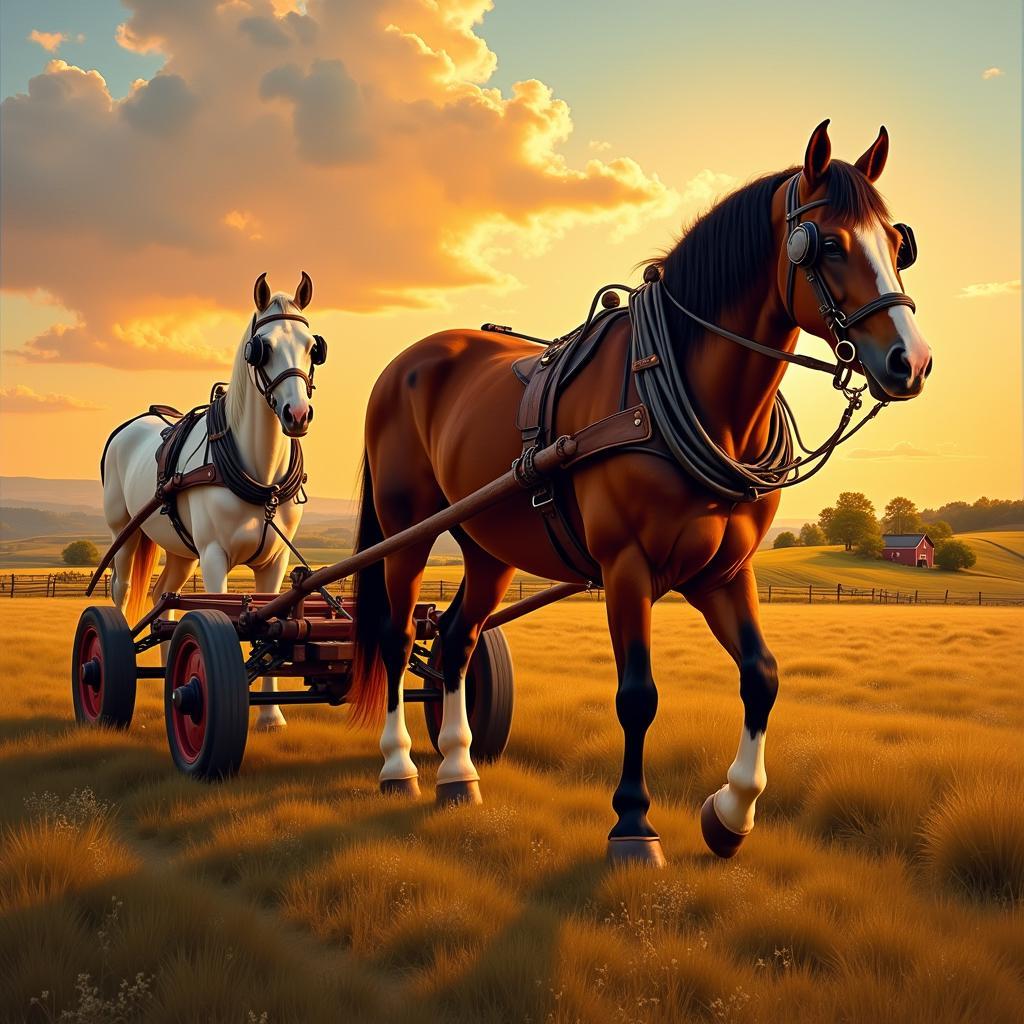 Draft Horse Painting in Farm Setting