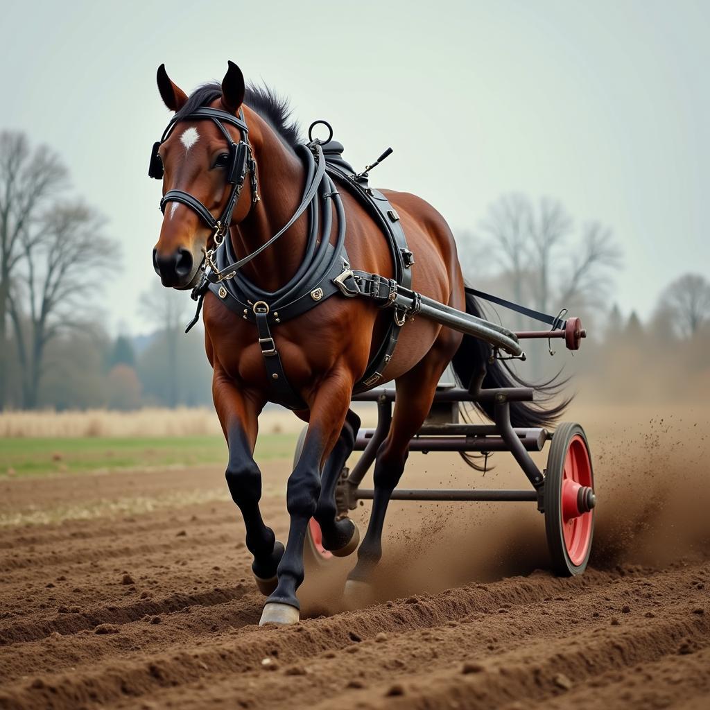 Draft Horse Plowing with Correct Harness