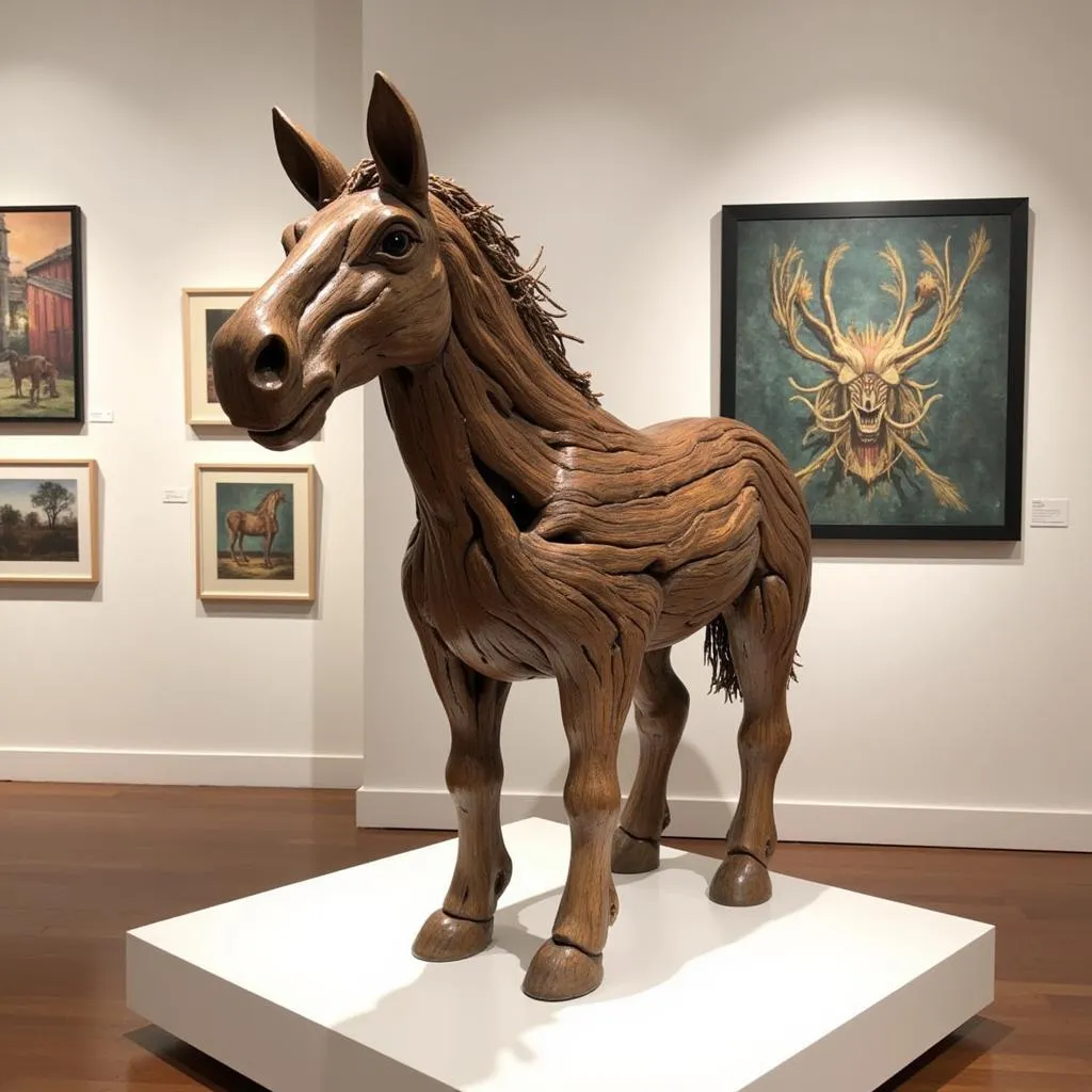 Driftwood Horse Sculpture on Display